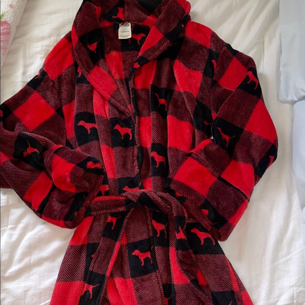 PINK Victoria's Secret Red and Black Plaid Fleece Sleepwear